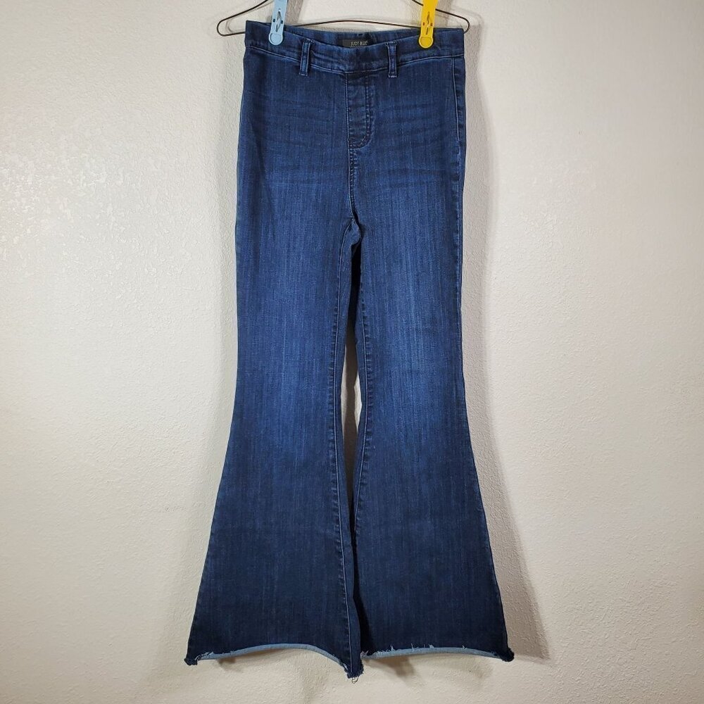 Judy Blue Womens Pull on Super Flare Jeans Size 7/28 Denim Raw Hem JB88136